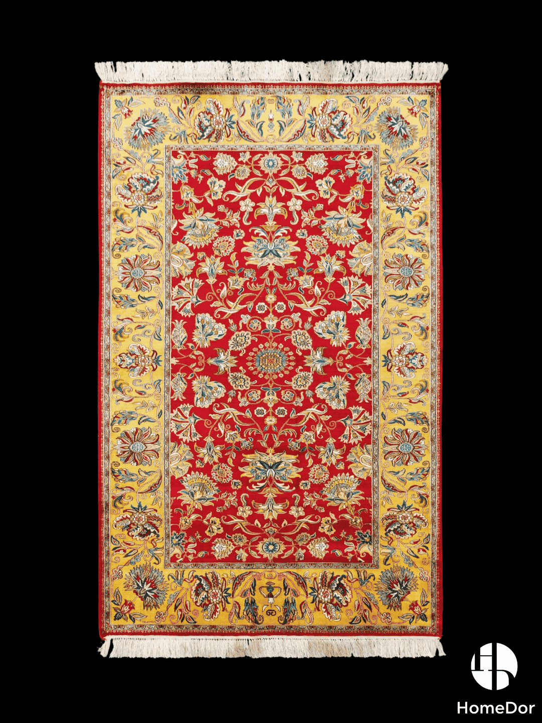Kashmir Handmade Mulberry Silk Red Floral Rug 120cm × 180cm1