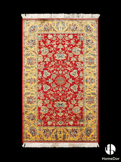 Kashmir Handmade Mulberry Silk Red Floral Rug 120cm × 180cm1