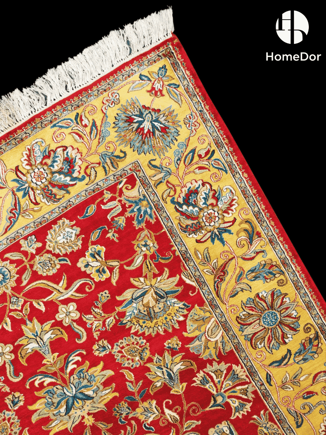 Kashmir Handmade Mulberry Silk Red Floral Rug 120cm × 180cm3