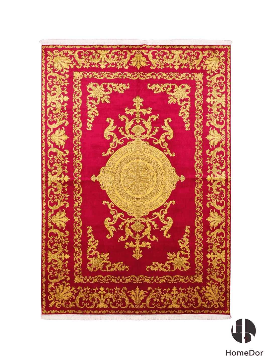 Kashmir Handmade Mulberry Silk Red & Gold Medallion Rug 188cm × 272cm