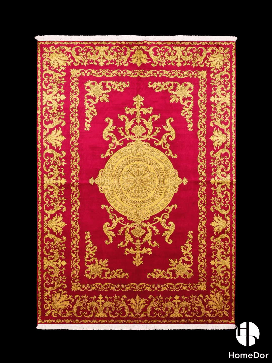 Kashmir Handmade Mulberry Silk Red & Gold Medallion Rug 188cm × 272cm1