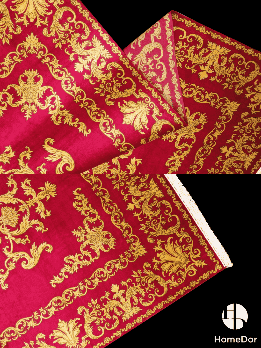 Kashmir Handmade Mulberry Silk Red & Gold Medallion Rug 188cm × 272cm3