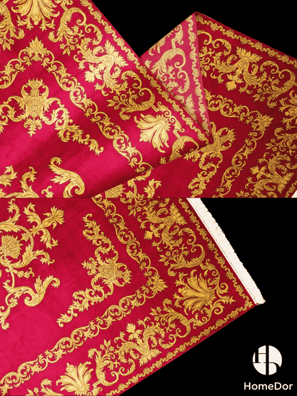 Kashmir Handmade Mulberry Silk Red & Gold Medallion Rug 188cm × 272cm3