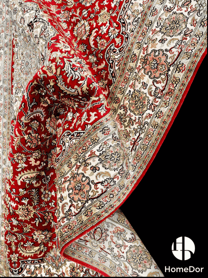 Kashmir Handmade Mulberry Silk Red Medallion Classic Rug 123cm × 189cm2