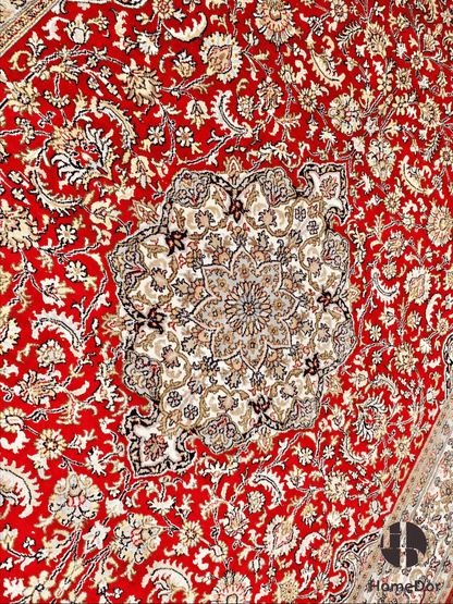 Kashmir Handmade Mulberry Silk Red Medallion Classic Rug 123cm × 189cm4