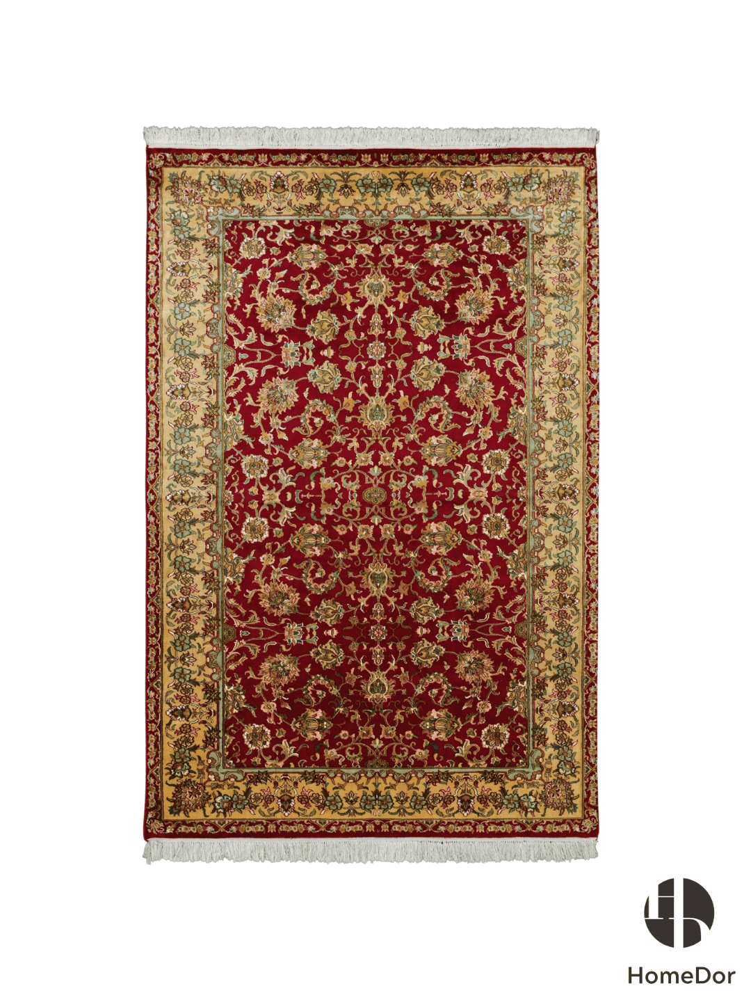 Kashmir Handmade Mulberry Silk Red Rug 123cmX185cm Designed by Shabaz
