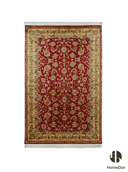 Kashmir Handmade Mulberry Silk Red Rug 123cmX185cm Designed by Shabaz