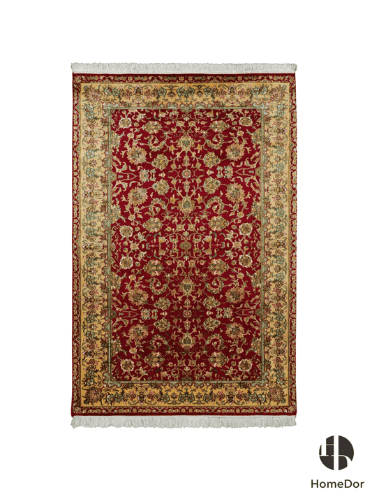 Kashmir Handmade Mulberry Silk Red Rug 123cmX185cm Designed by Shabaz