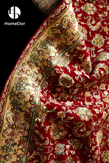 Kashmir Handmade Mulberry Silk Red Rug 123cmX185cm Designed by Shabaz2
