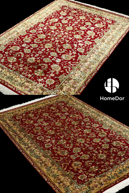 Kashmir Handmade Mulberry Silk Red Rug 123cmX185cm Designed by Shabaz7