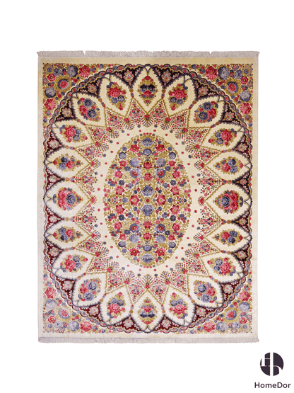 Kashmir Handmade Mulberry Silk Vibrant Floral Pattern Rug 272cm × 363cm