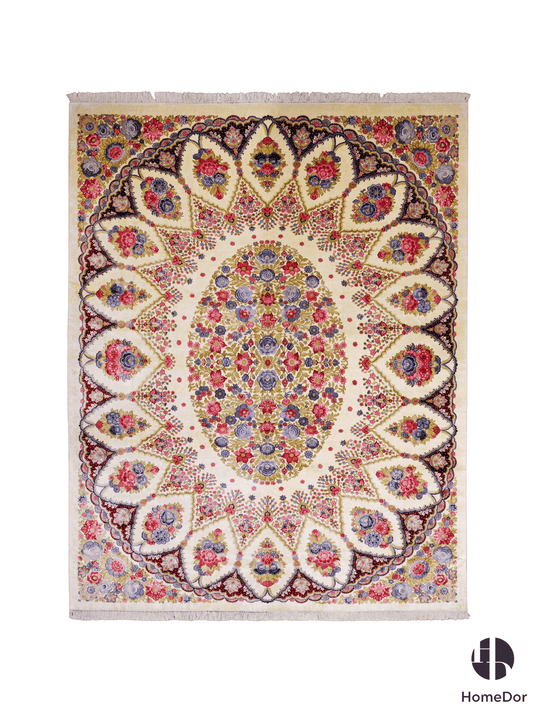 Kashmir Handmade Mulberry Silk Vibrant Floral Pattern Rug 272cm × 363cm