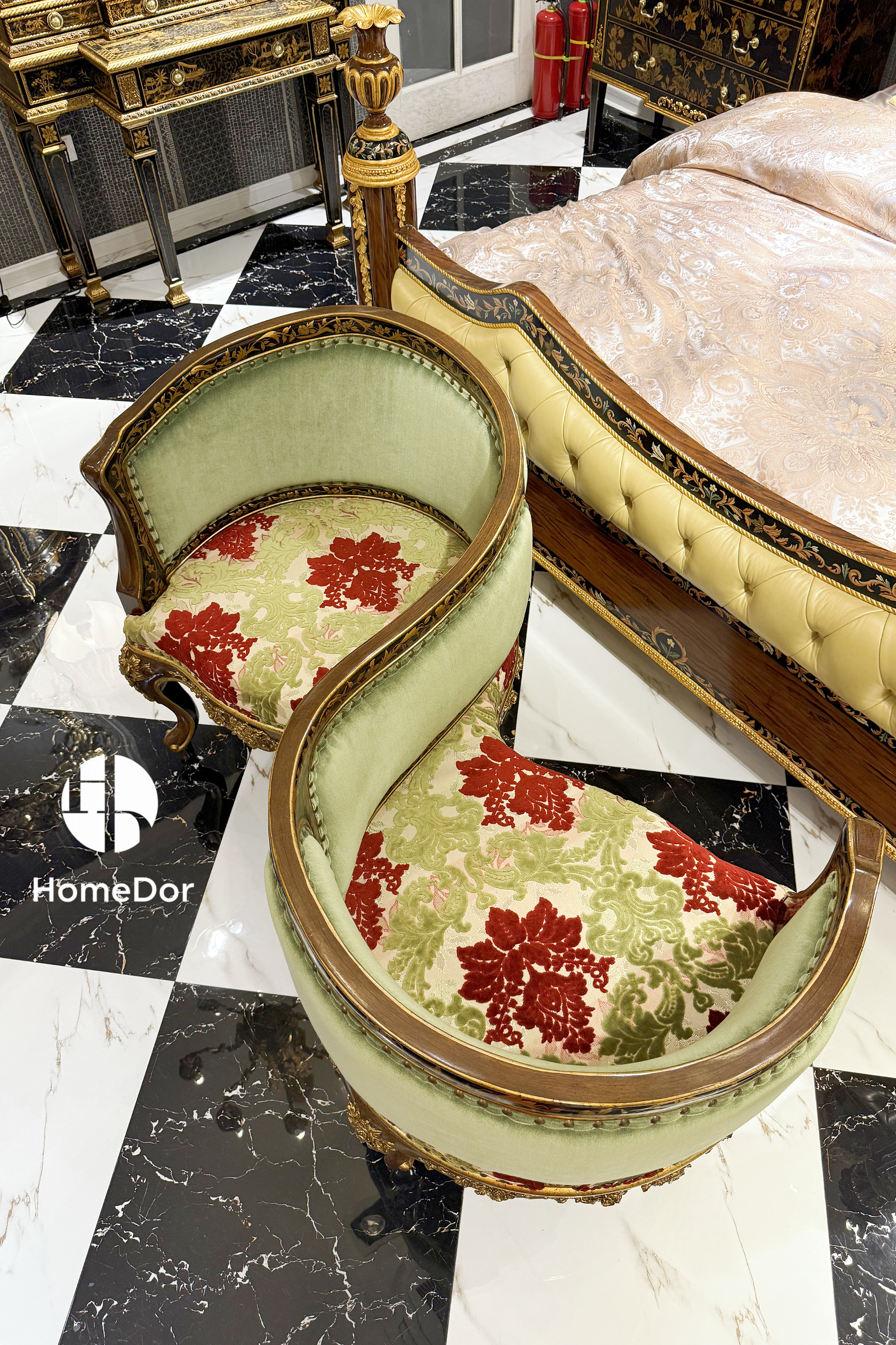 HomeDor-HomeDor × FH&Home | Vintage French S-Shaped Double Conversation Love Chair-Lounge Chairs-L148cm × W76cm × H84cm-