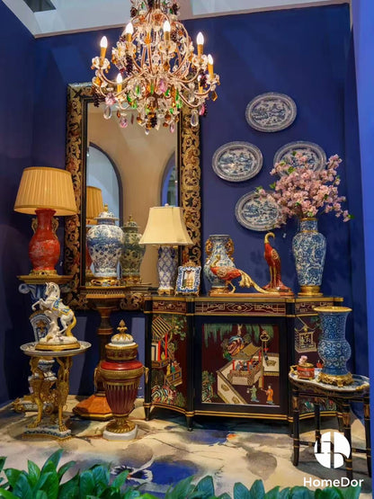 Luxe Chinoiserie Blue and White Porcelain Vase with Imperial Loong Brass Embellishments1
