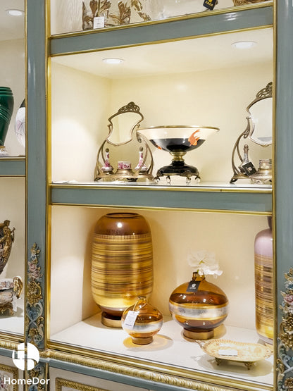 HomeDor × FH&Home | Luxury Amber Glass & Brass Decorative Vase Set