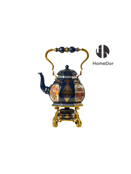 Luxury Blue Porcelain Gilt Floral Teapot Set 1