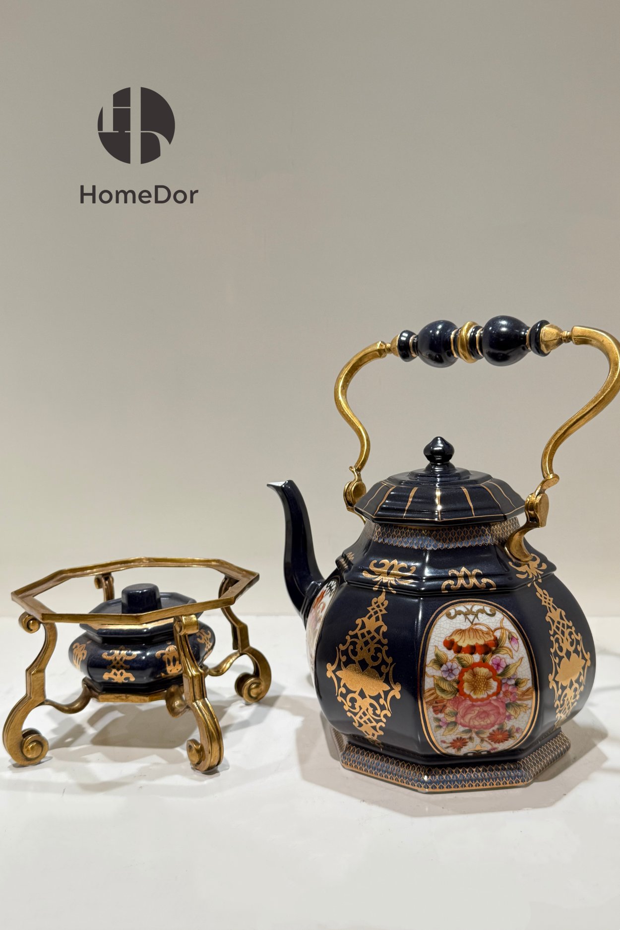 Luxury Blue Porcelain Gilt Floral Teapot Set 2
