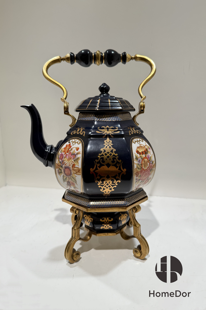 Luxury Blue Porcelain Gilt Floral Teapot Set 3