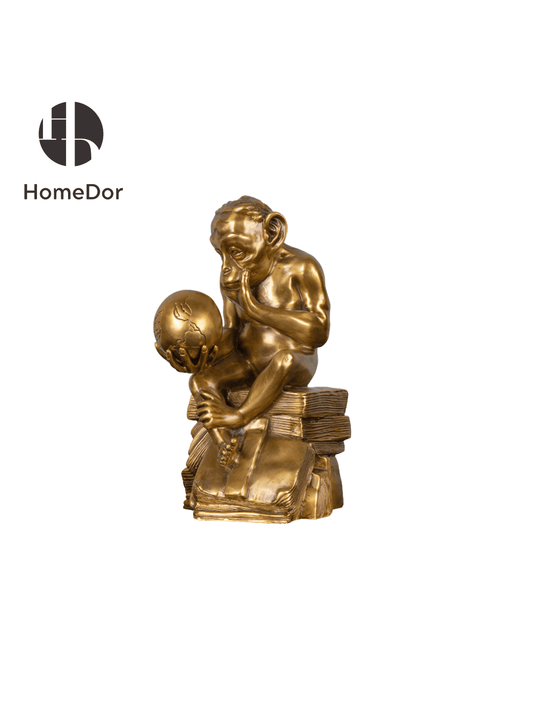 Luxury Brass Monkey Figurine with Unique Globe and Book Elements
