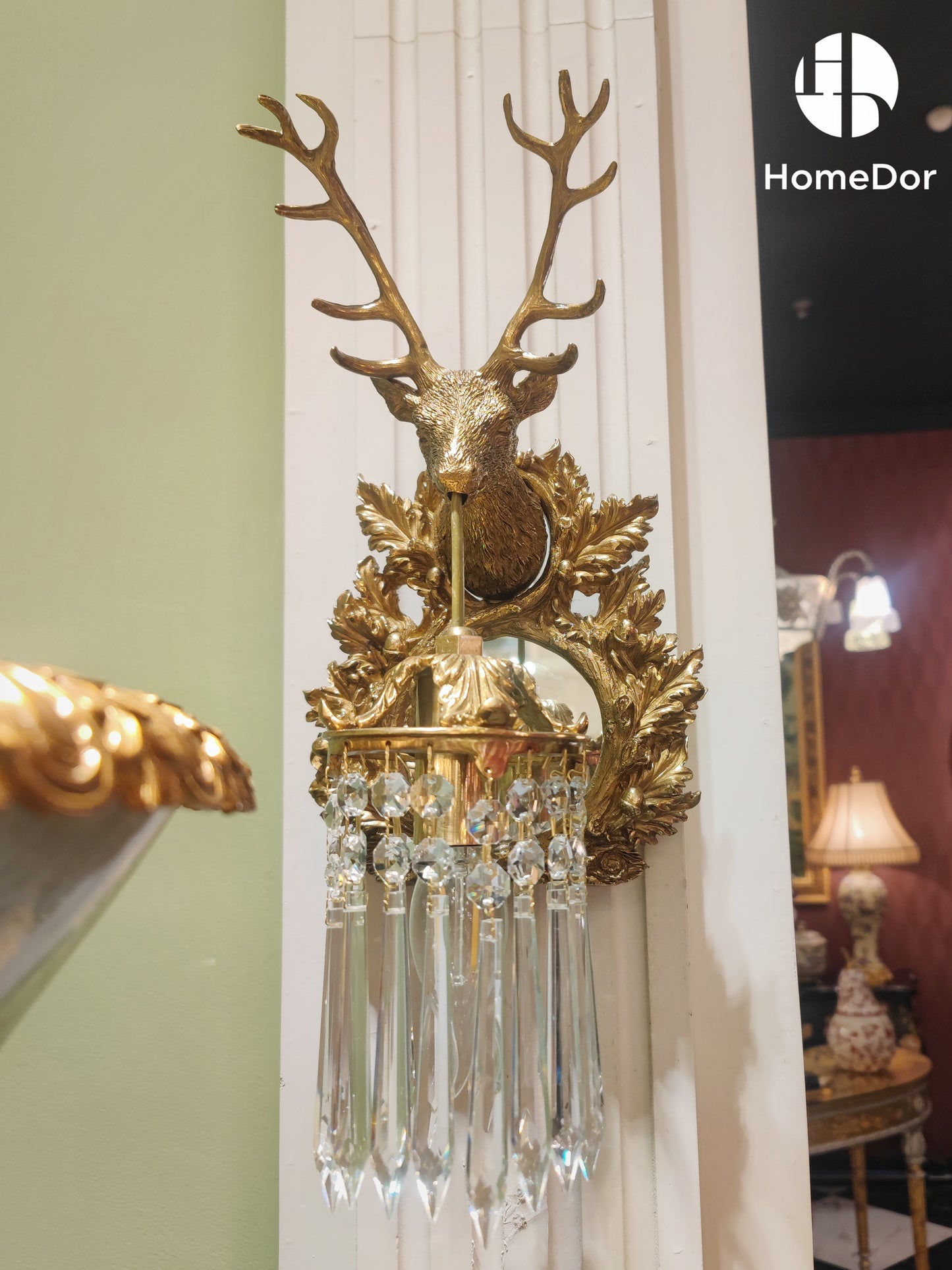 HomeDor × FH&Home | Luxury Deer Head Accent Mirror Wall Sconce
