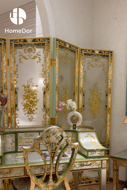 HomeDor × FH&Home | Luxury Four-Panel Double-Sided Glass Room Divider