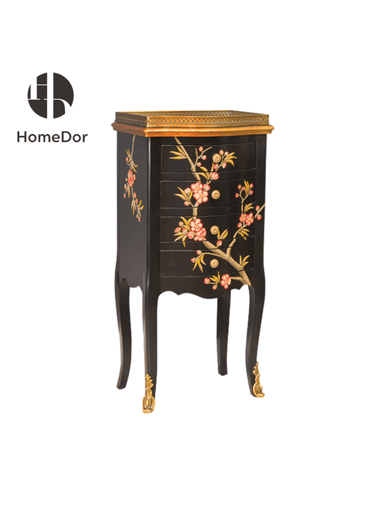 Luxury High Legged Nightstand /Side Cabinet with Floral Paintings & Gold Detailing1