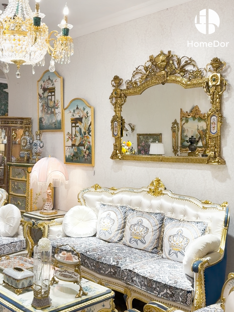 HomeDor × FH&Home | Luxury Rococo Design Brass Accent Entry Mirror