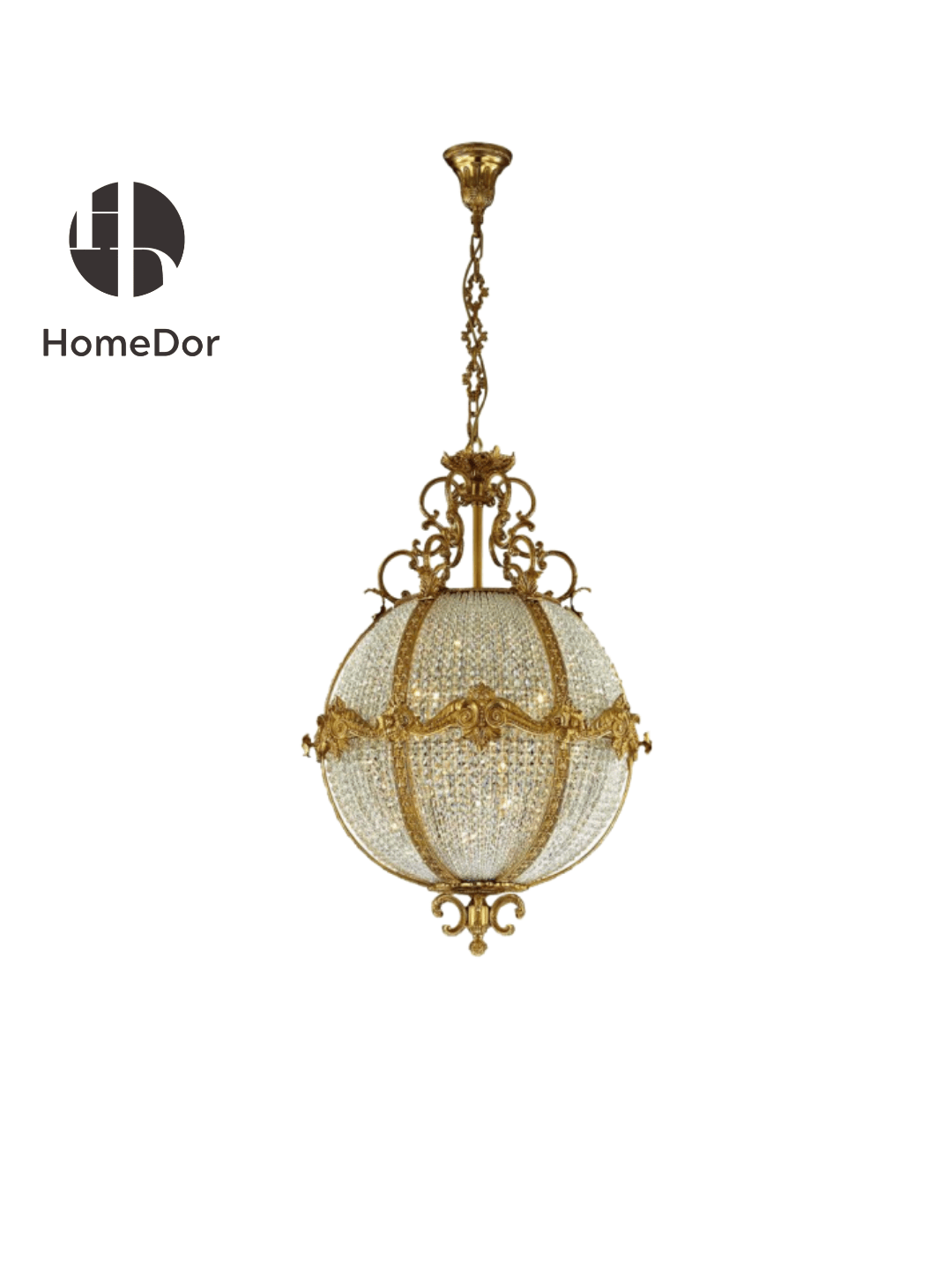 Luxury Sphere Crystal Chandelier with Brass Frame & Floral Accents