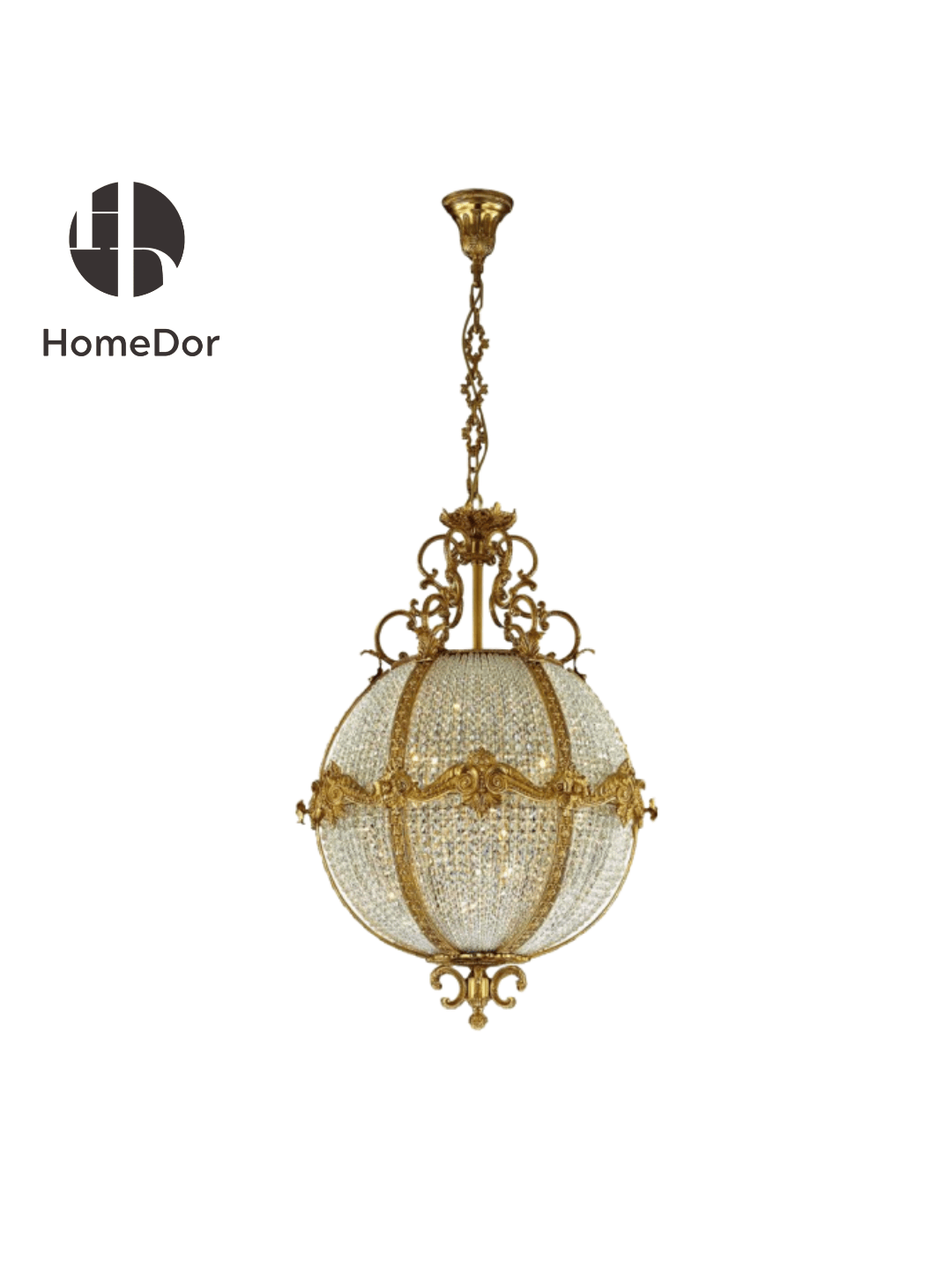 Luxury Sphere Crystal Chandelier with Brass Frame & Floral Accents1