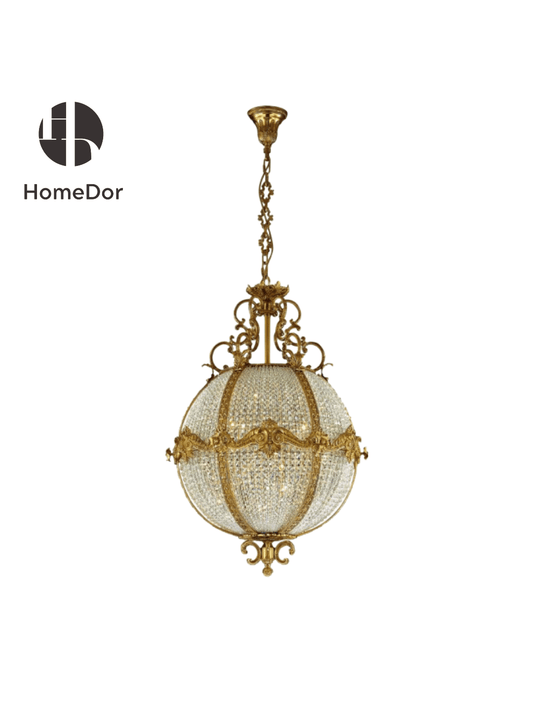 Luxury Sphere Crystal Chandelier with Brass Frame & Floral Accents1