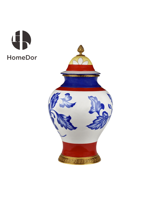 Luxury Tricolor Floral Porcelain Decorative Canister with Golden Accents