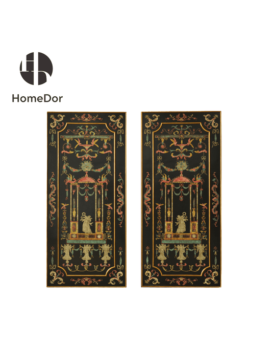 Luxury Wooden Wall Decor with Multicolor Ornate Floral and Architectural Designs