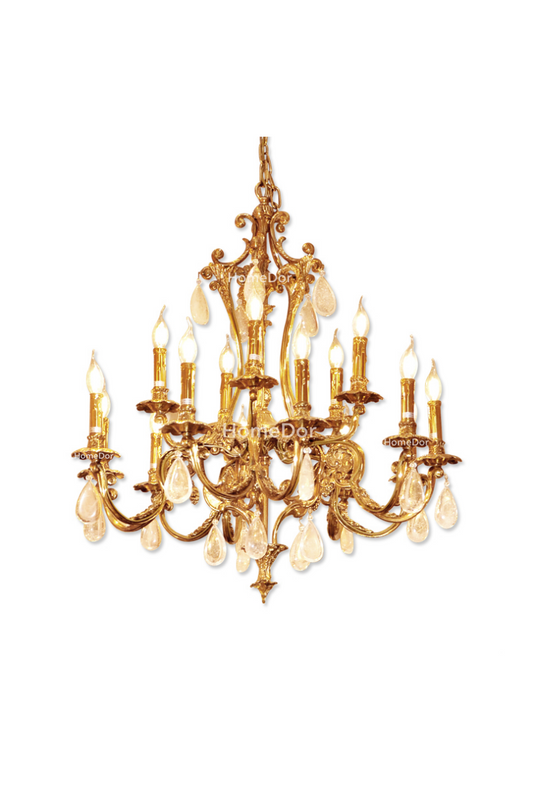HomeDor × FH&Home | Vintage Brass Chandelier with White Frothy Glass Drops