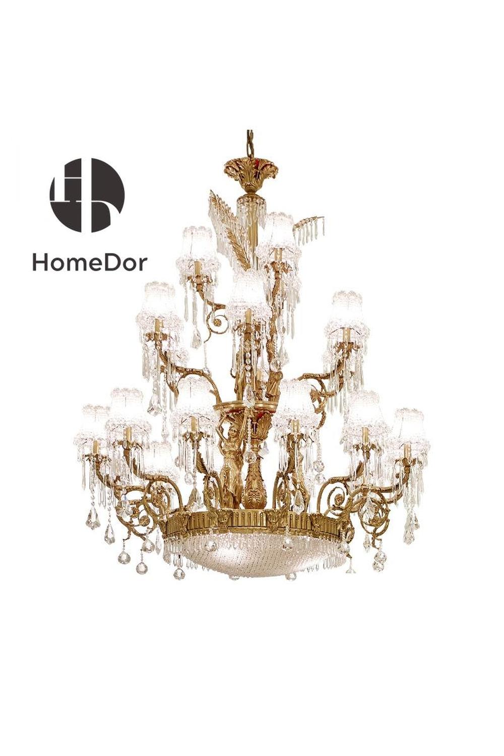 HomeDor × FH&amp;Home | Exquisita lámpara de araña en forma de árbol con marco de latón y cristales en cascada