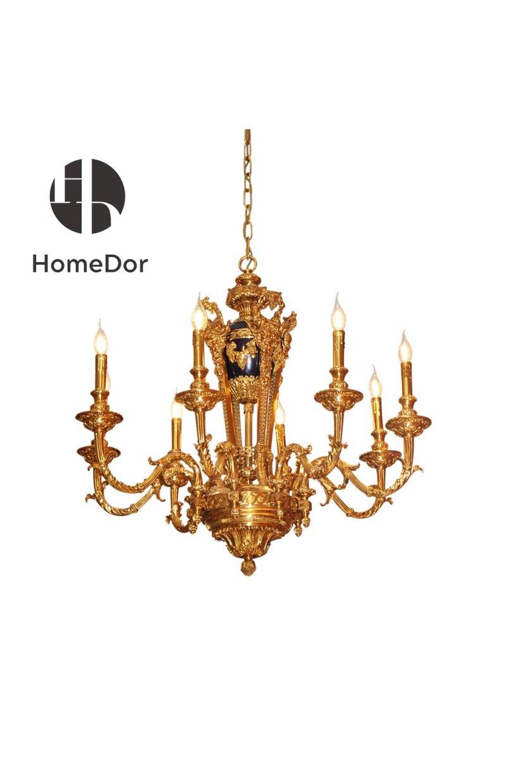 HomeDor-HomeDor × FH&Home | Baroque-Style Antique brass Chandelier with Royal Blue Porcelain Center-Chandeliers-D88 cm × H83 cm-Warm Light-