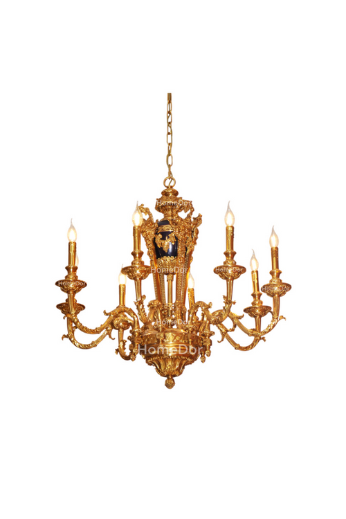 HomeDor × FH&Home | Baroque-Style Antique brass Chandelier with Royal Blue Porcelain Center