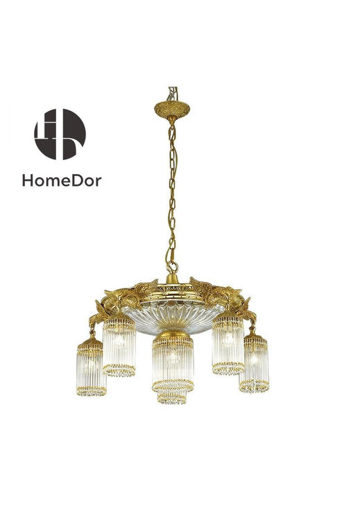 HomeDor-HomeDor × FH&Home | Classic European Brass Bird Chandelier with Crystal Drape Accents-Chandeliers-D65cm × H48cm-Warm Light-