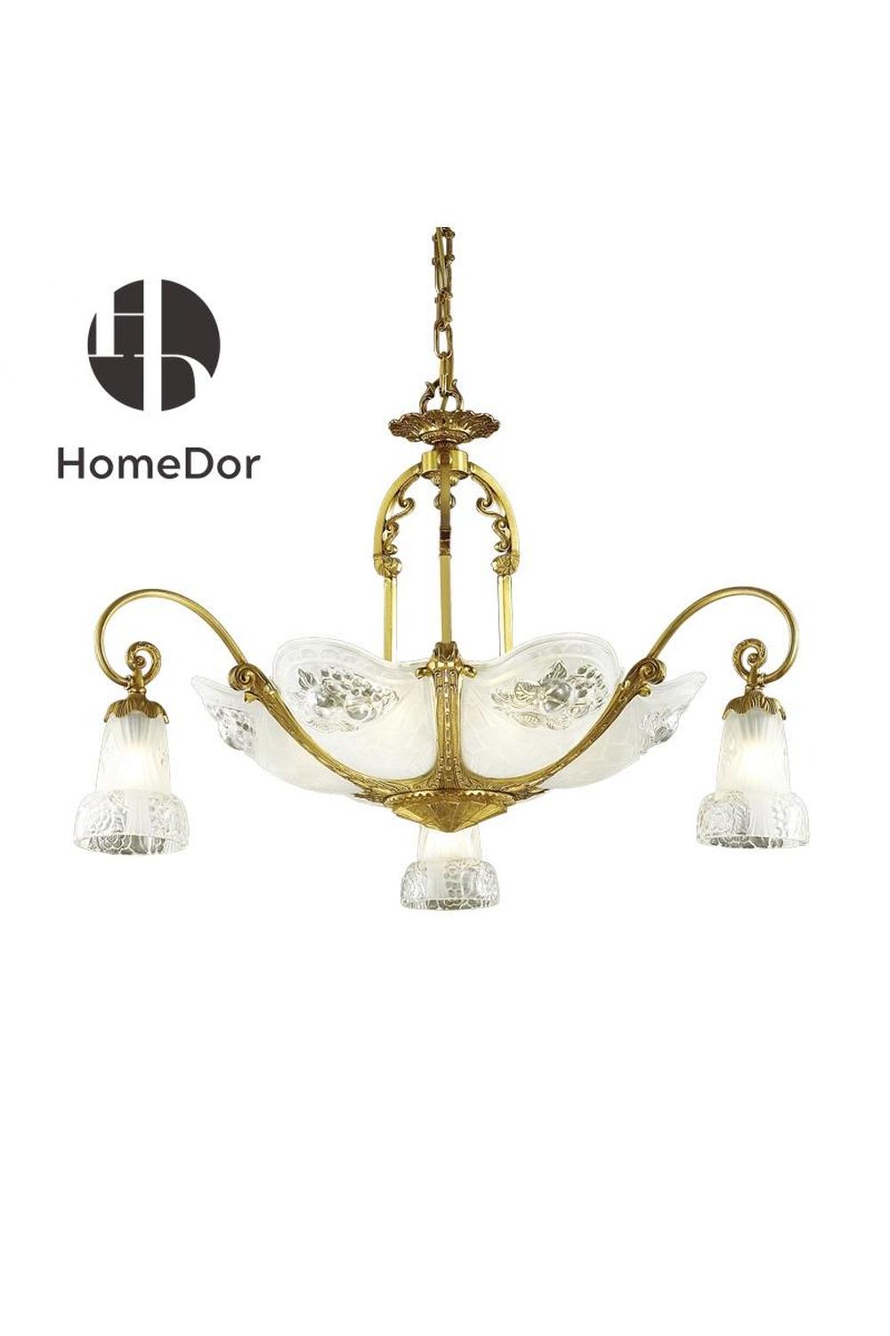 HomeDor-HomeDor × FH&Home | Baroque Scalloped Engraved Glass Bowl Brass Chandelier-Chandeliers-D94cm × H60cm-Warm Light-