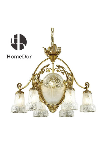 HomeDor-HomeDor × FH&Home | Baroque Handcrafted Glass with Engraved Flowers Chandelier-Chandeliers-D68 cm × H56 cm-Warm Light-