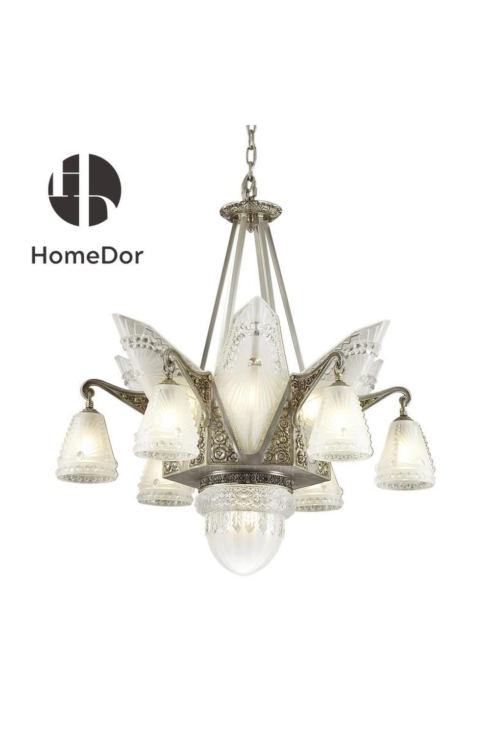 HomeDor-HomeDor × FH&Home | Byzantine Retro-inspired Elegant Frosted Glass Chandelier-Chandeliers-D85cm × H90cm-Warm Light-