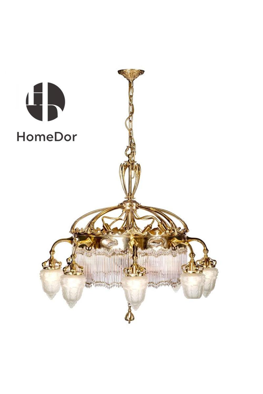 HomeDor-HomeDor × FH&Home | Fruit-inspired Glass Shades Brass Crown Chandelier-Chandeliers-D90cm × H88cm-Warm Light-