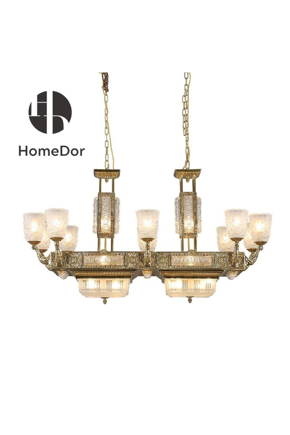 HomeDor-HomeDor × FH&Home | Retro-inspired Elegant Frosted Glass & Brass Chandelier-Chandeliers-L144 × W73× H83 cm-Warm Light-