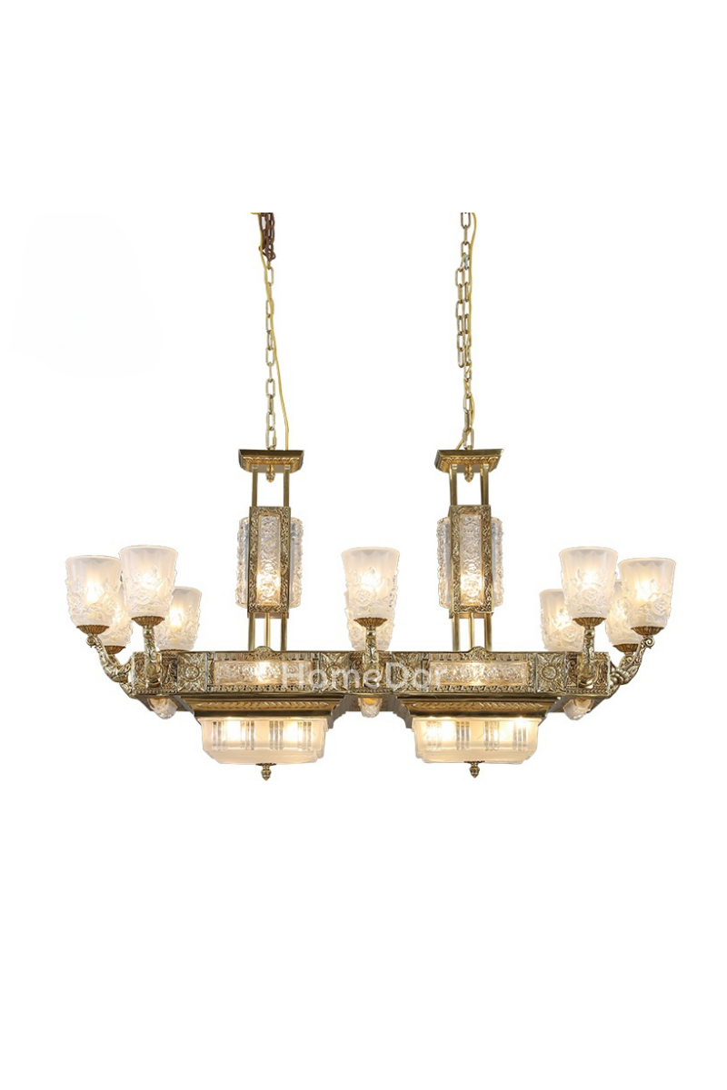 HomeDor × FH&Home | Retro-inspired Elegant Frosted Glass & Brass Chandelier