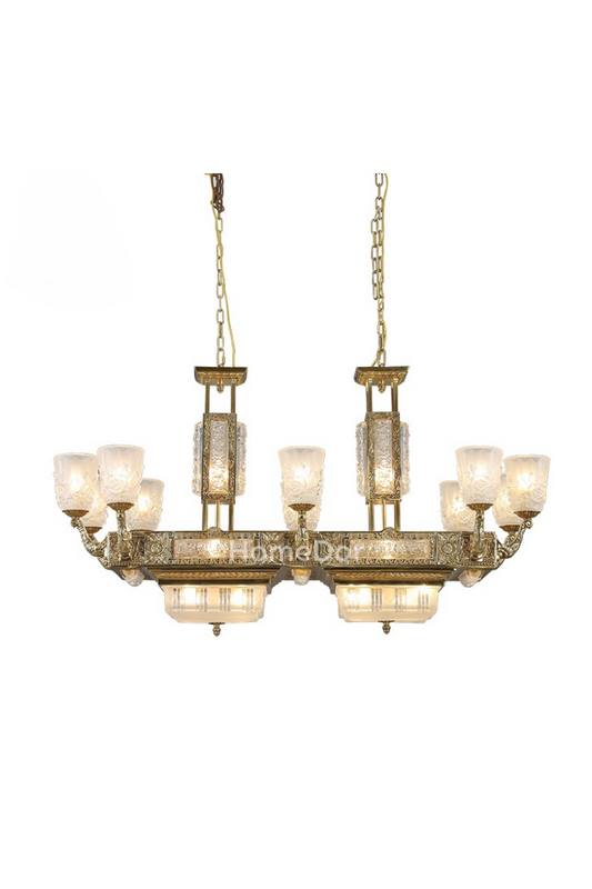 HomeDor × FH&Home | Retro-inspired Elegant Frosted Glass & Brass Chandelier