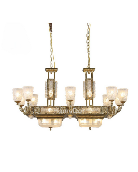 HomeDor × FH&Home | Retro-inspired Elegant Frosted Glass & Brass Chandelier