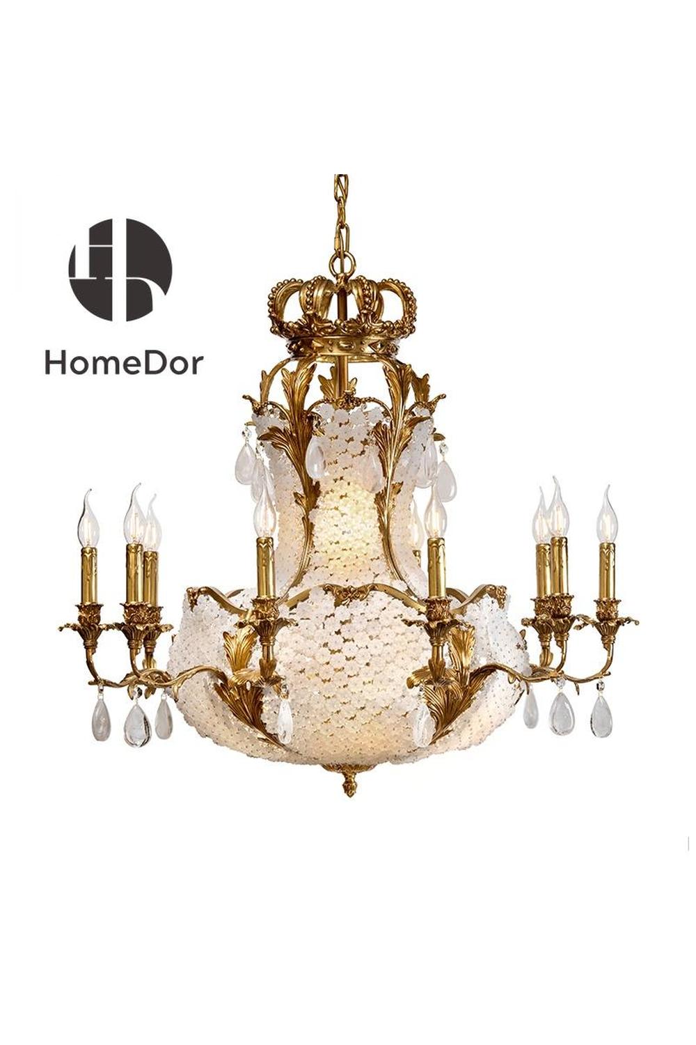 HomeDor-HomeDor x FH&Home | Elegant Frosted Acrylic & Brass Crown Chandelier-Chandeliers-L102 × W102 × H108cm-Warm Light-