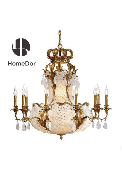 HomeDor-HomeDor x FH&Home | Elegant Frosted Acrylic & Brass Crown Chandelier-Chandeliers-L102 × W102 × H108cm-Warm Light-