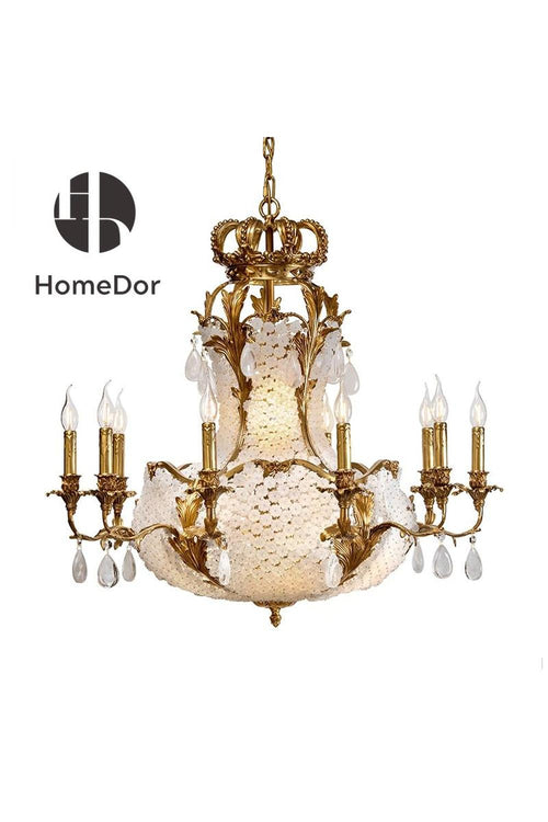 HomeDor-HomeDor x FH&Home | Elegant Frosted Acrylic & Brass Crown Chandelier-Chandeliers-L102 × W102 × H108cm-Warm Light-