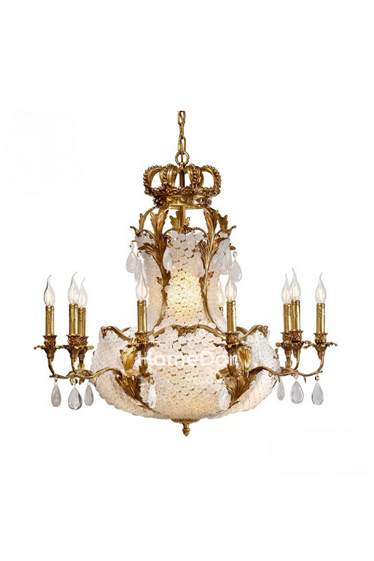 HomeDor x FH&Home | Elegant Frosted Acrylic & Brass Crown Chandelier