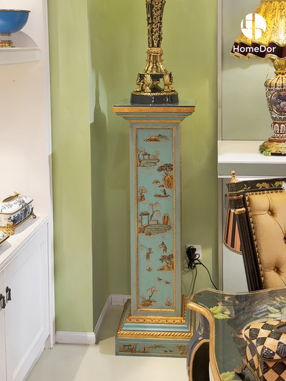 HomeDor × FH&Home | Marlene Series Ornate Gold Painted Turquoise Pedestal